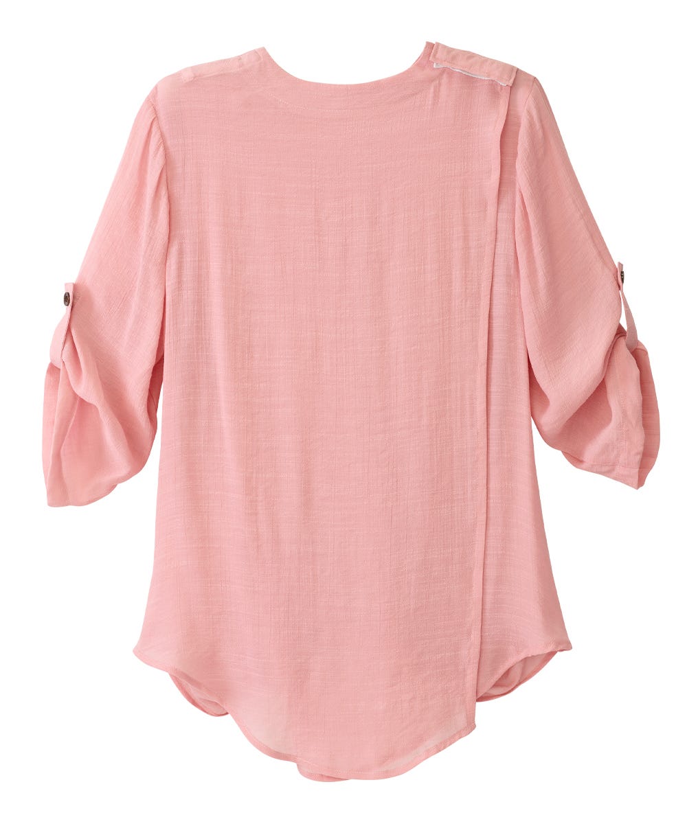 Women's Open Back Henley Top with Convertible Sleeves