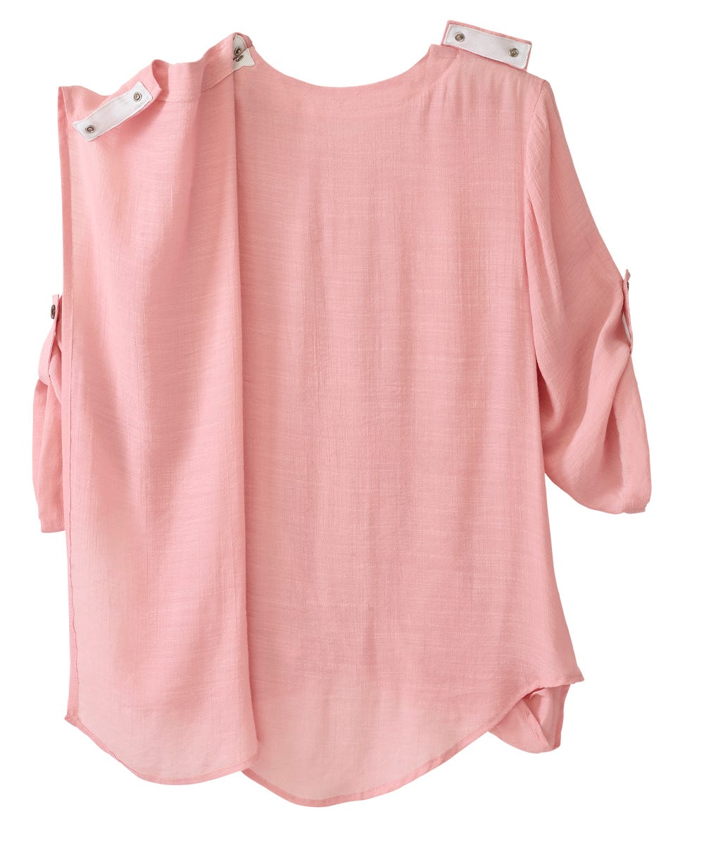 Women's Open Back Henley Top with Convertible Sleeves