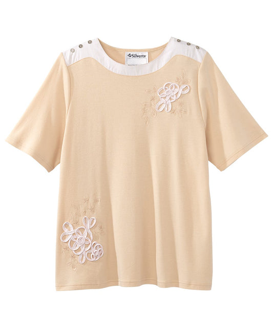Women's Open Back Top with Embroidery Detail