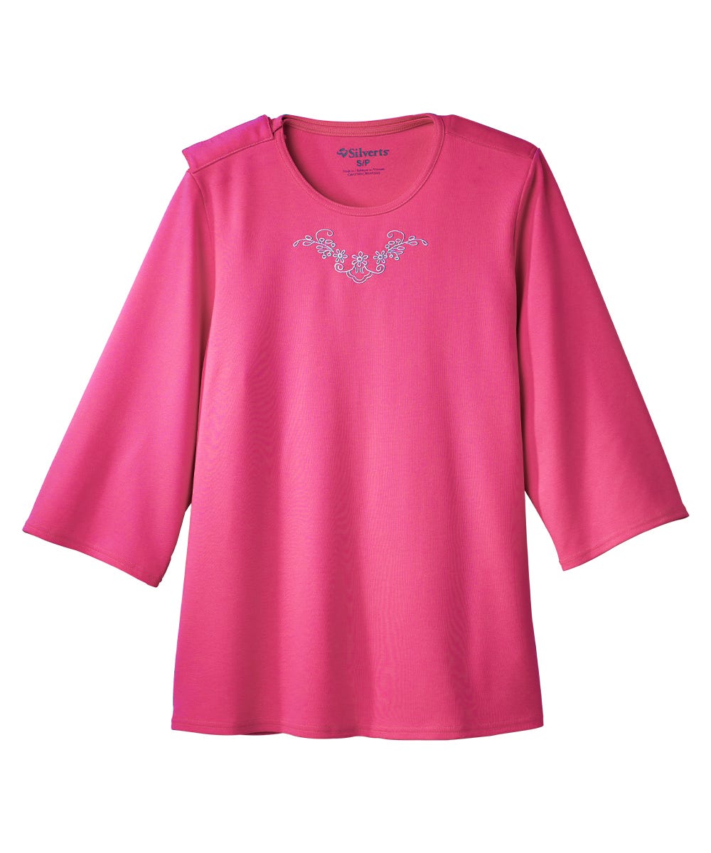 Women's Open Back 3/4 Length Sleeve Top with Embroidery