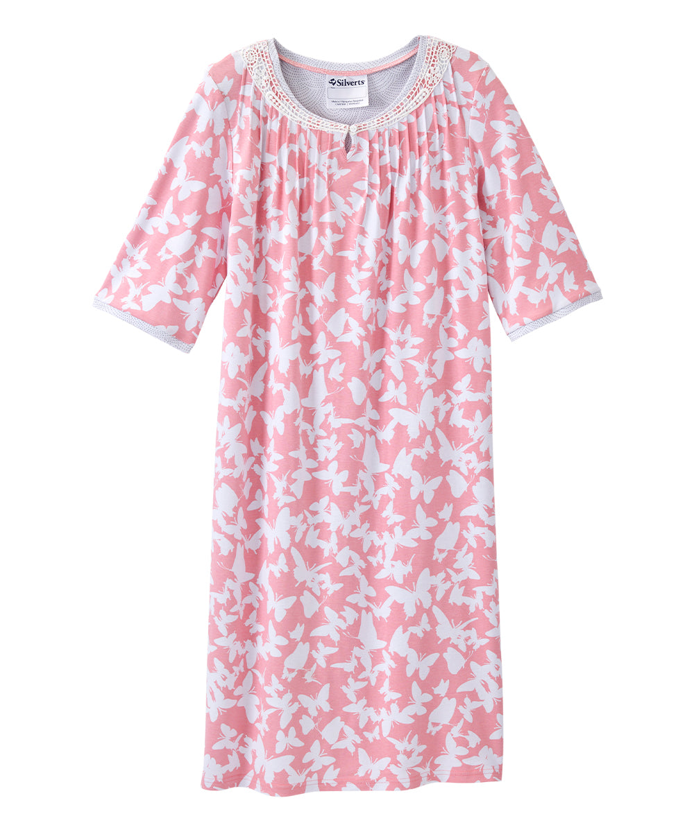 Open Back Knit Nightgown with Lace Trim