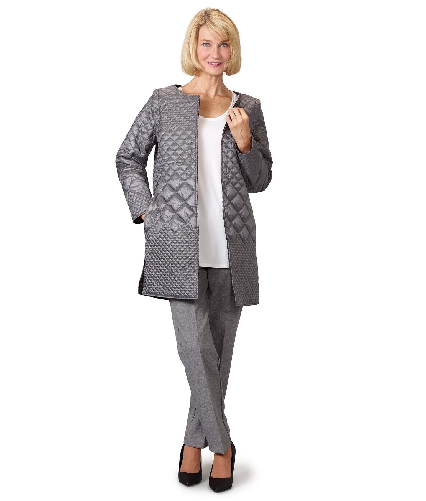 Women's Self Dressing Reversible Quilted Jacket with Detachable Sleeves