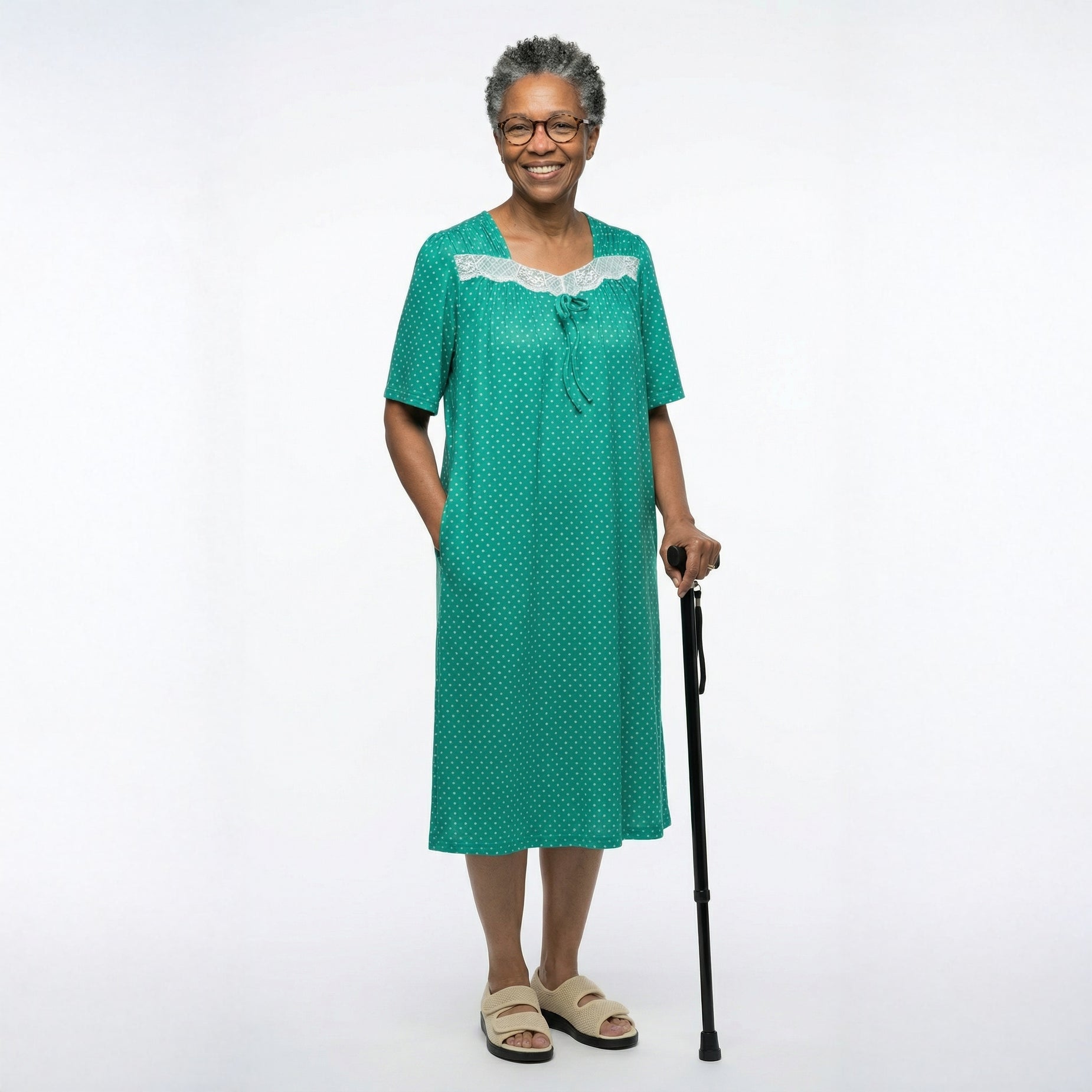 Women's Open Back Lace Trim Nightgown with Pockets