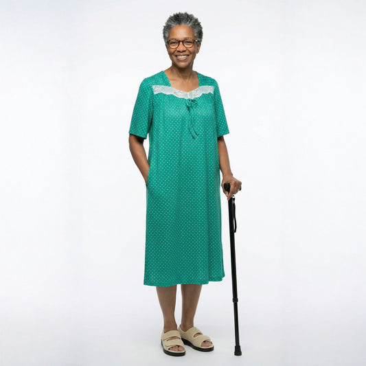 Women's Open Back Lace Trim Nightgown with Pockets