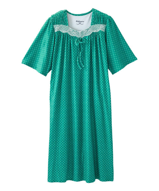 Women's Open Back Lace Trim Nightgown with Pockets