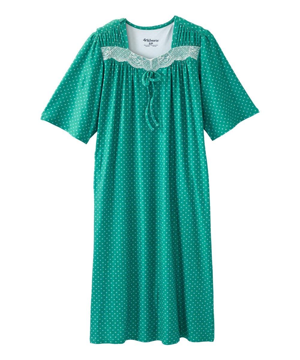 Women's Open Back Lace Trim Nightgown with Pockets