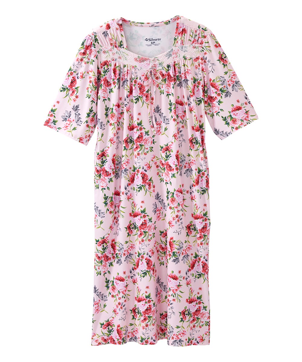 Women's Open Back Lace Trim Nightgown with Pockets