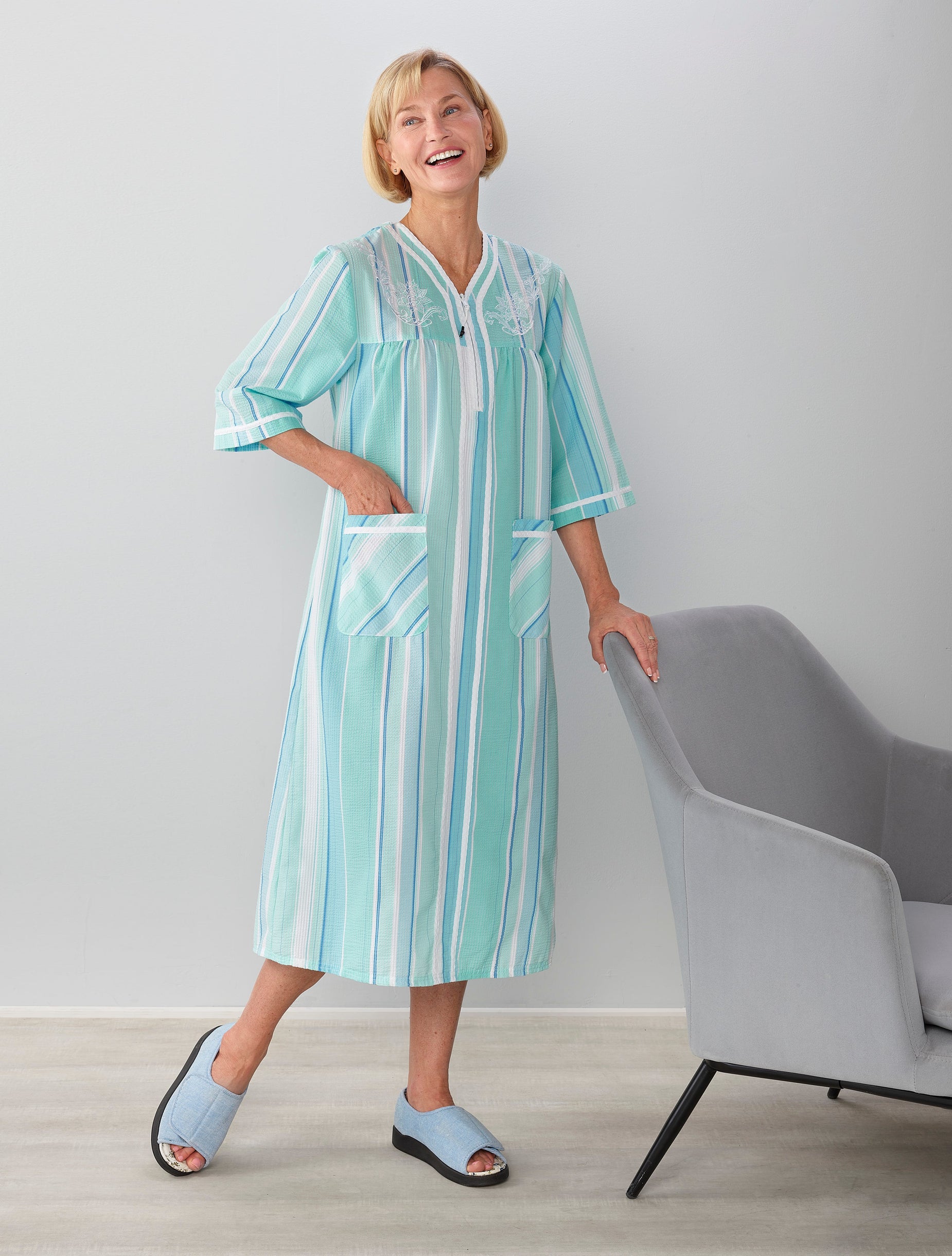 Women's Open Back Nightgown with Quarter-Zip