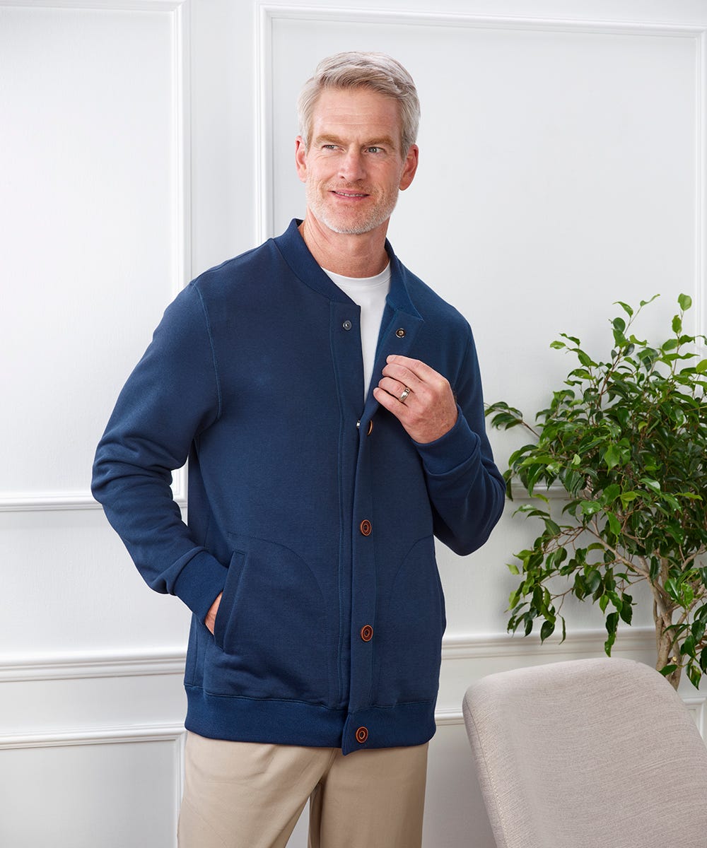 Men's Magnetic Button Front Bomber Jacket