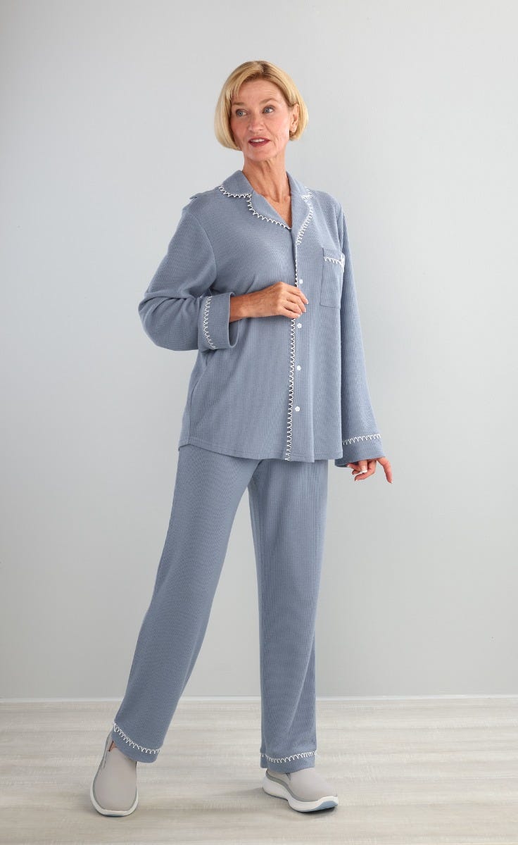 Women's Open Back Top & Pull-On Pant Waffle Knit Pajama Set